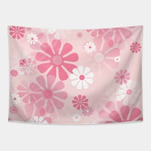 1960's Retro Mod Flowers in Blush Pink and White Tapestry