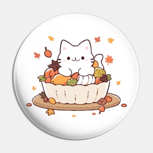 Cute cat with thanksgiving food Pin