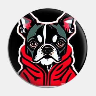 French Bulldog in a red hoodie Pin