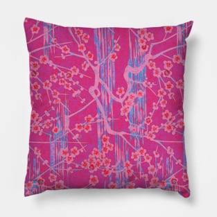 BLUE PINK LILAC SAKURA FLOWERS  Antique Japanese Floral Pattern Pillow