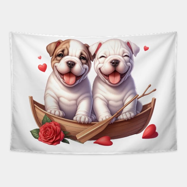 Valentine Bulldog Couple Tapestry by Chromatic Fusion Studio