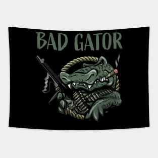 Funny Bad Gator with Rifle and Cigar Alligator Cartoon Tapestry