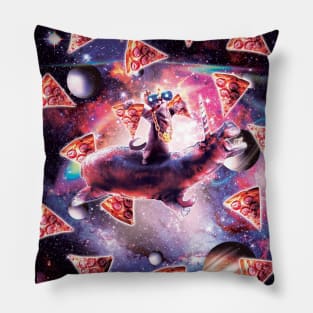 Thug Space Cat On Hippo Unicorn - Pizza Pillow