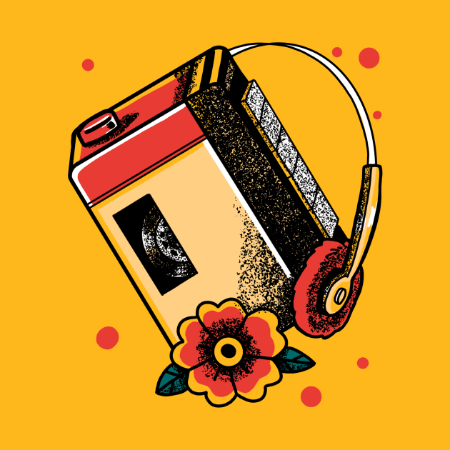 80s walkman cassette headphones tattoo by InkyArt