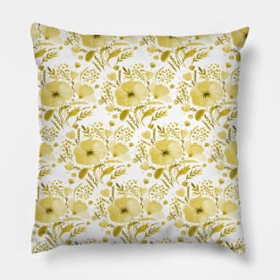 Watercolor poppies bouquet pattern - yellow Pillow