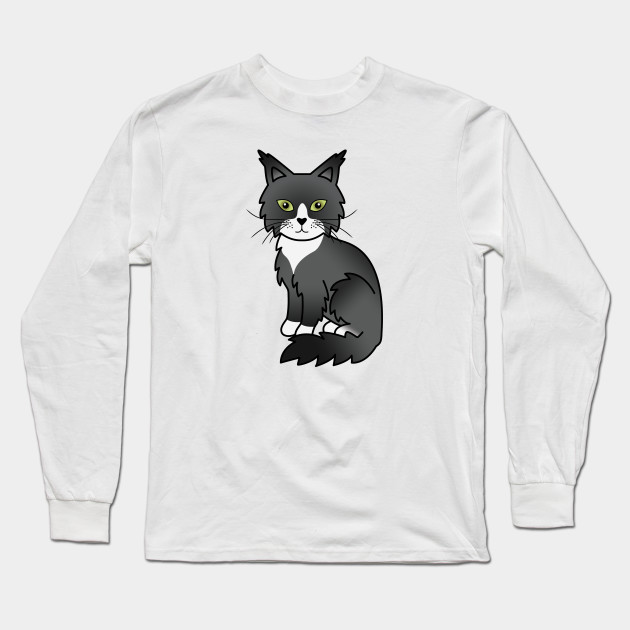Black And White Maine Coon Cat Cute Cartoon Illustration Maine