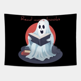 Kawaii Ghost Halloween Design - Read More Books Tapestry