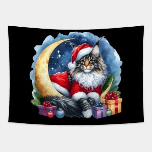 Maine Coon Cat On The Moon Christmas Tapestry