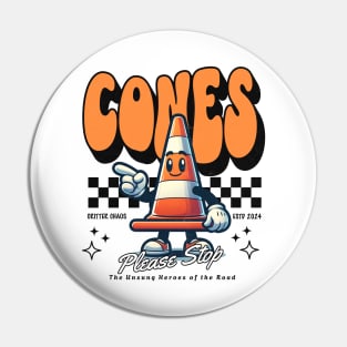 Retro Traffic Cone Mascot Directing Traffic Pin