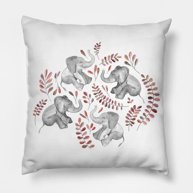 Laughing Baby Elephants – Coral Pillow by micklyn