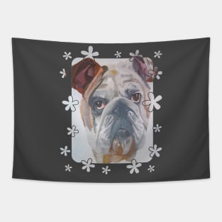 American Bulldog Portrait Vector With Cute Border Tapestry