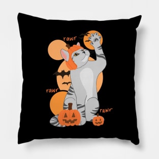 HALLOWEEN PUMPKIN LIGHT GRAY CAT Pillow