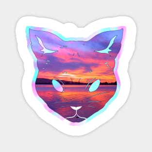 Prismatic iridescent sunset ocean cat Magnet