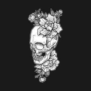 Skull and Peony Flowers Tattoo art T-Shirt