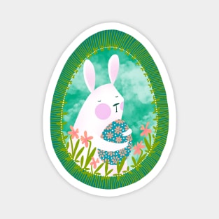 Cute white bunny with floral easter egg decoration, version 3 Magnet