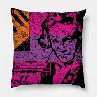 80s style Beethoven Flag with 5th Symphony Notes and Piano Keys | Music Lover's Distressed Art Pillow