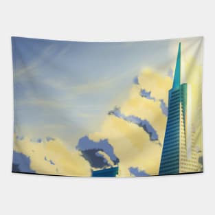 SF Transamerica Pyramid Scenery - Relaxing Anime Sunset Scene Tapestry