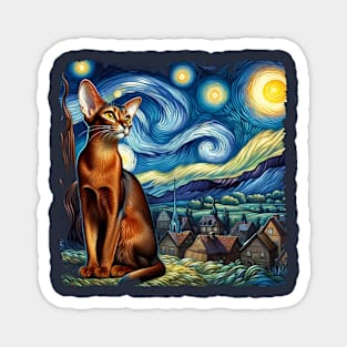 Abyssinian Starry Night Inspired - Artistic Cat Magnet