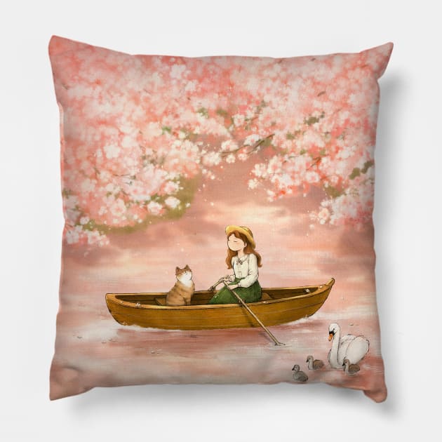 Cherry Blossom Lake Pillow by LUNA