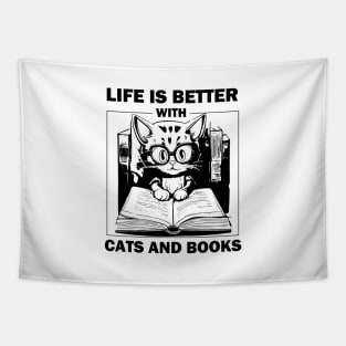 Life Is Better With Cats And Books Tapestry