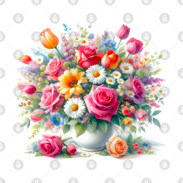 Colorful Vase of Flowers Painting Daisies and Roses Art by Star Fragment Designs