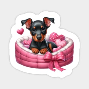 Valentine Doberman Pinscher Dog in Bed Magnet