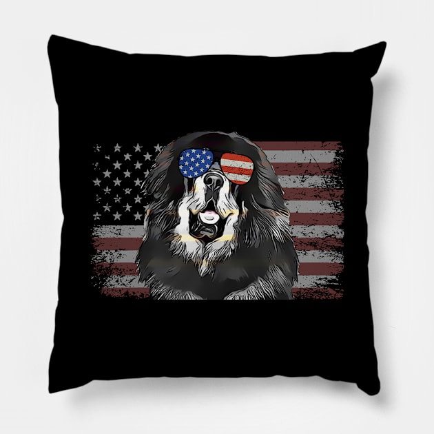 Mastiff Dog July 4th Retro USA American Flag Pillow by TheBeardComic