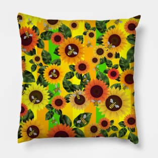 BUSY Bees Sunflowers Blooming Pillow