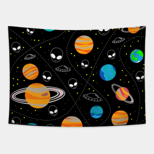 ufo alien pattern ecopop Tapestry