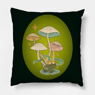 Vintage Mushrooms with Frog Pillow