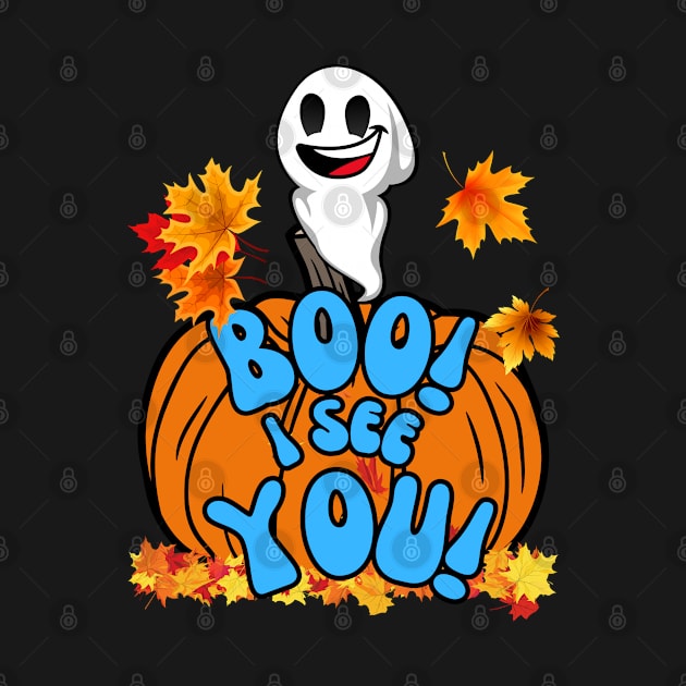 Cute Fall Halloween ghost and pumpkin boo! I see you! by Shean Fritts 