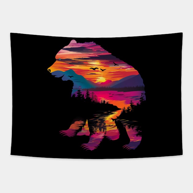 Grizzly Bear Interactions Tapestry by skeleton sitting chained