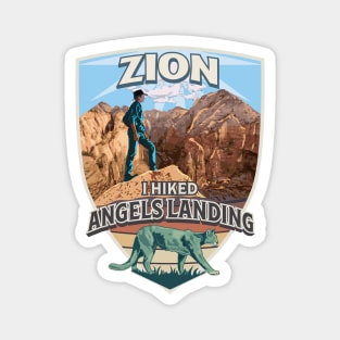 I Hiked Angels Landing Zion National Park with Cougar and Hiker Retro Vintage Design Magnet