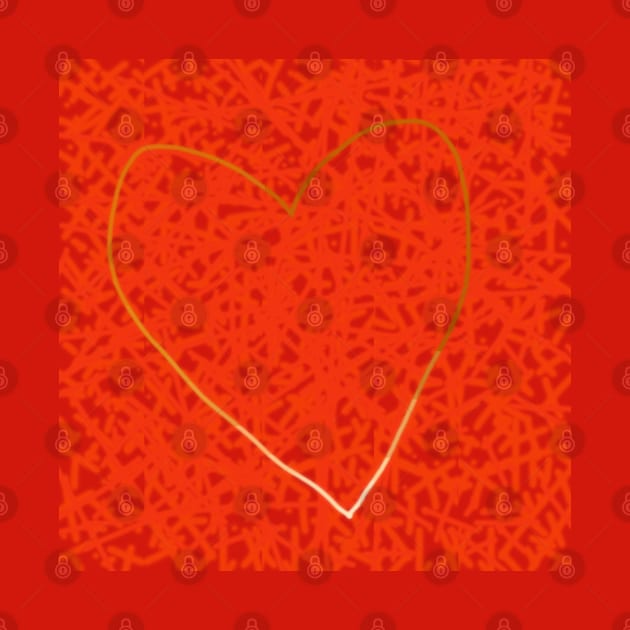 Gold Minimal Line Heart on Red by ellenhenryart