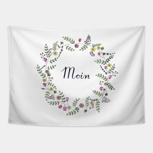 Moin German Brush Script with Flower Wreath Tapestry