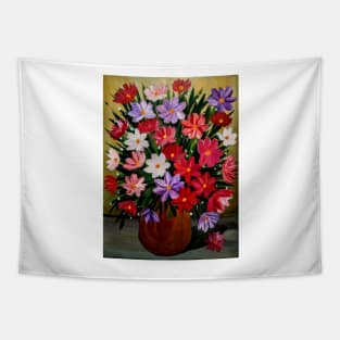 A beautiful bouquet of mixed flowers in a gold vase Tapestry