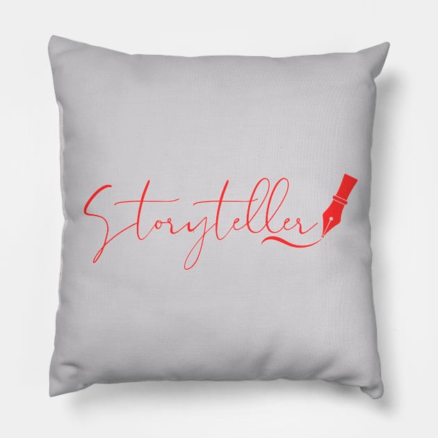 Storyteller with fountain pen - red Pillow by PetraKDesigns