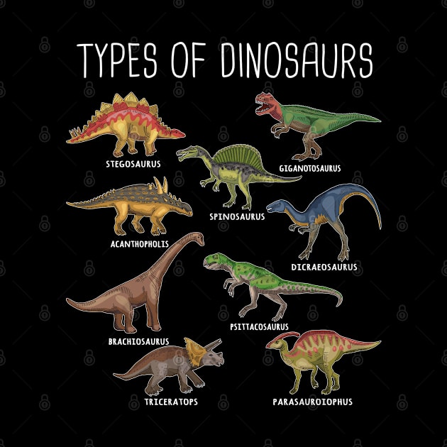 Kids Types Of Dinosaurs Dino Identification Gift by TeddyTees