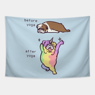 Before Afer Yoga English Bulldog Tapestry