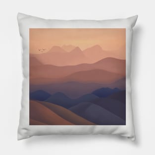 Flock of Birds Over Sandy Desert Hills Landscape Digital Illustration Pillow