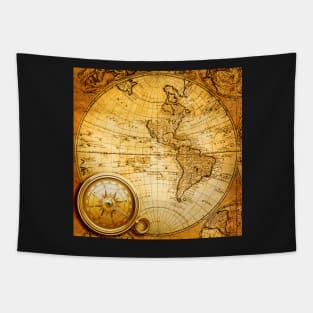 Vintage Beautiful Abstract Old Compass on Vintage Map 1746 Tapestry