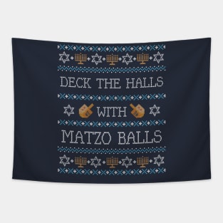 Funny Ugly Hanukkah Sweater, Deck the Halls with Matzo Balls Tapestry