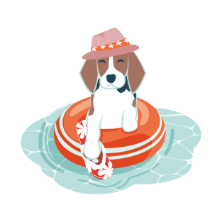 Summer pool pawty // aqua background beagle dog breed in vacation playing on swimming pool T-Shirt