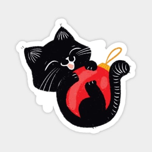 Cute black kitten with red ball Magnet