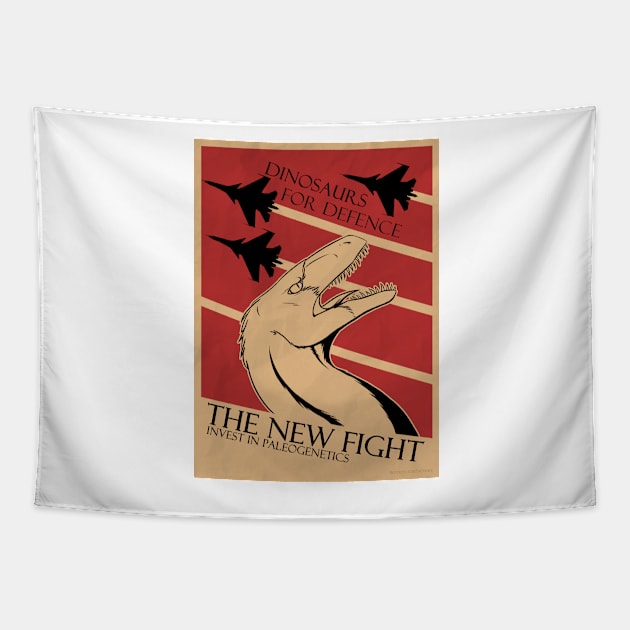 Dinosaur War Propaganda Art Tapestry by Interfector