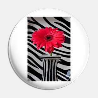 Red Mum In Striped Vase Pin