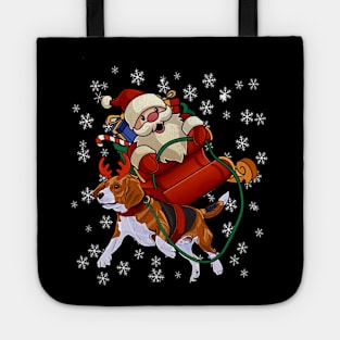 Santa Claus Riding Beagle Christmas Funny Gift Tote