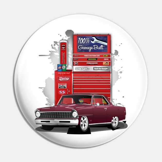 1967 Madeira Maroon Chevrolet Nova Garage Built Print Pin by RPM-ART