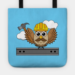 Cute Construction Worker Owl with Hard Hat Cartoon Tote