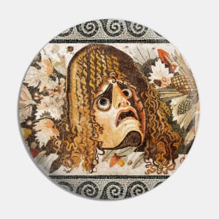 POMPEII COLLECTION ANTIQUE ROMAN MOSAICS ,GREEK TRAGEDY THEATER MASK WITH LEAVES AND PINE CONES Pin